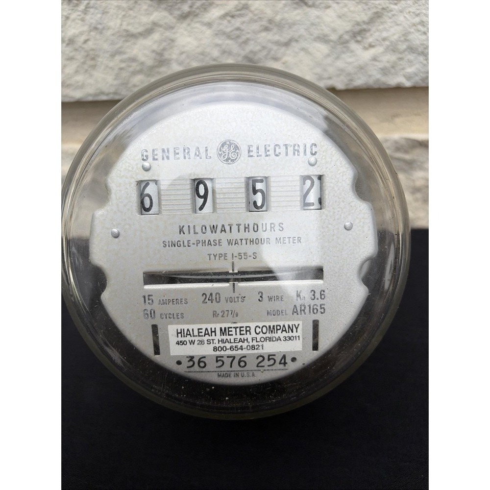 Vintage General Electric GE Single-Phase Watthour Meter I-55-S Kilowatt Untested